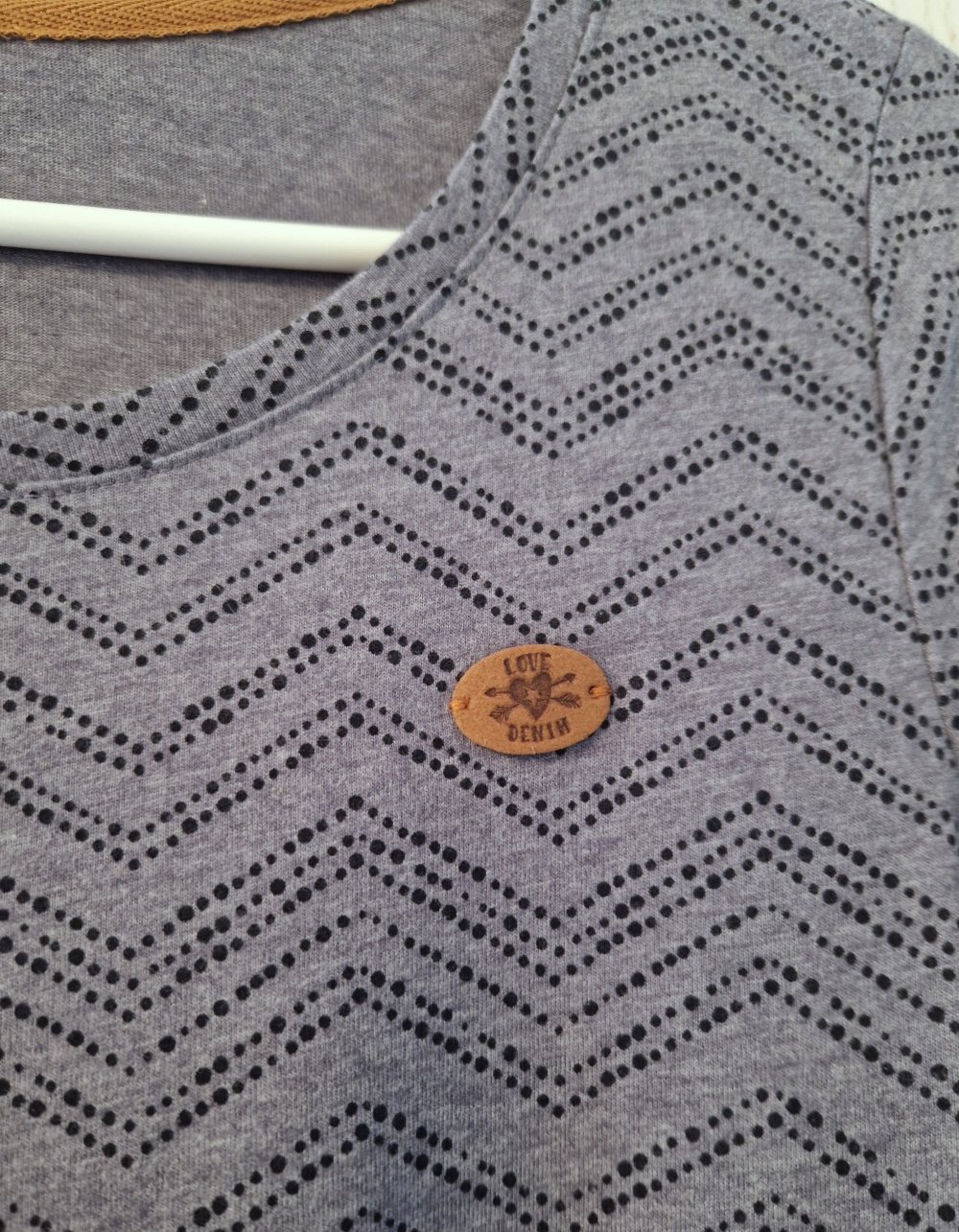 T-Shirt Kleid blau/grau mit braunen Gürtel
