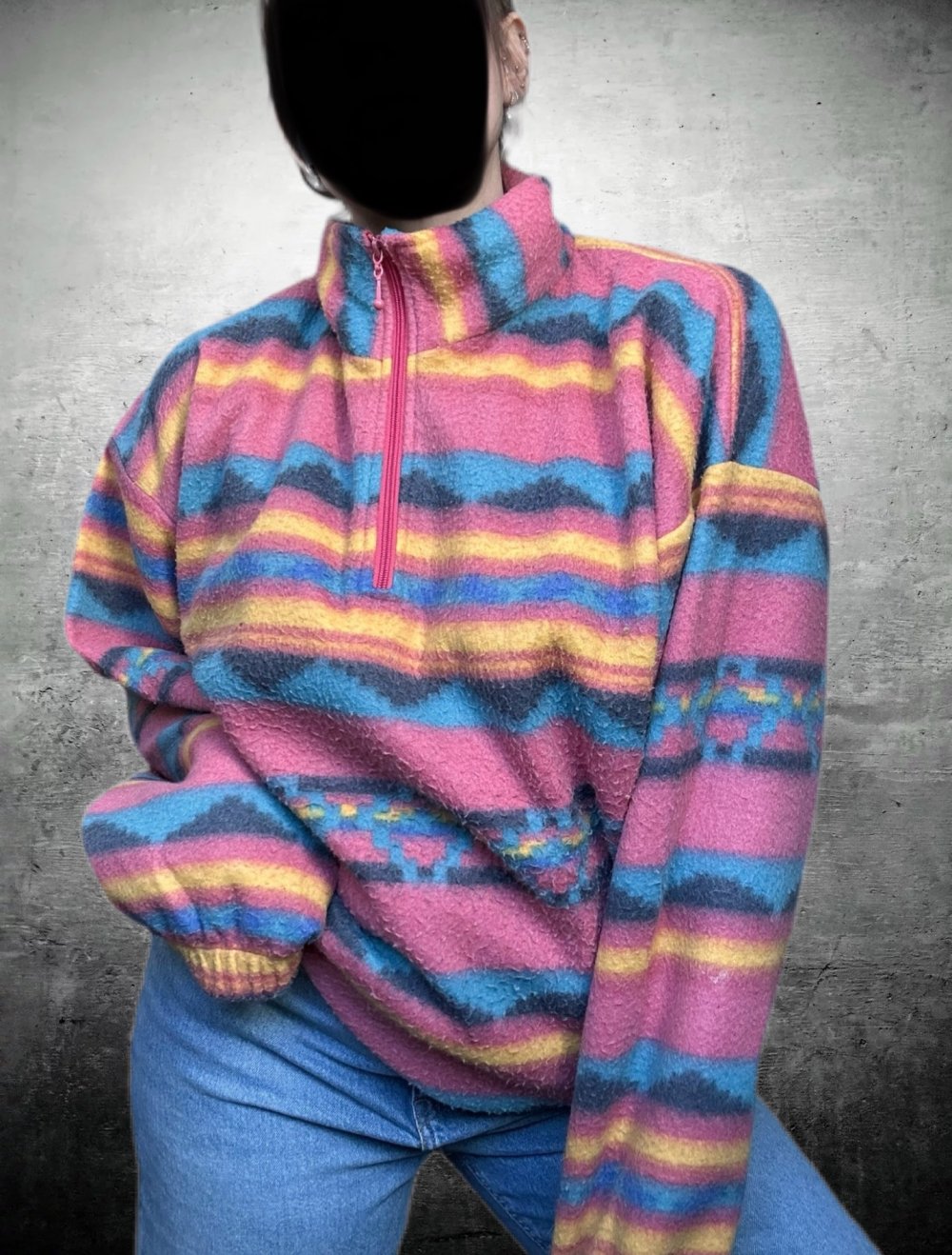 True vintage Retro Pulli Sweater fleecepulli boho hippie ethno Oversize