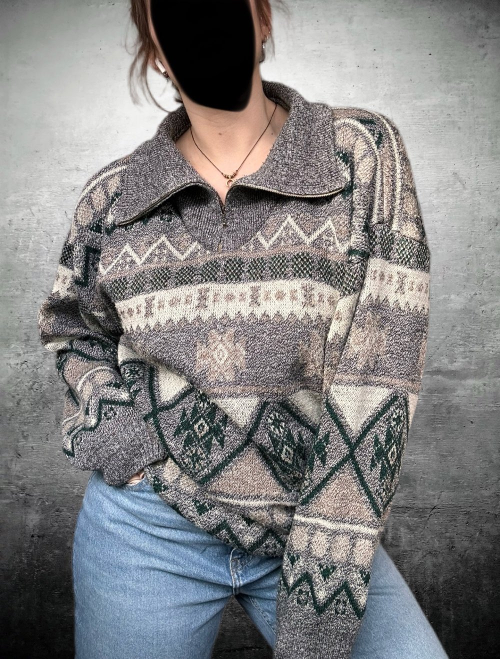 True vintage Retro Sweater Pulli Strickpullover boho hippie ethno Oversize