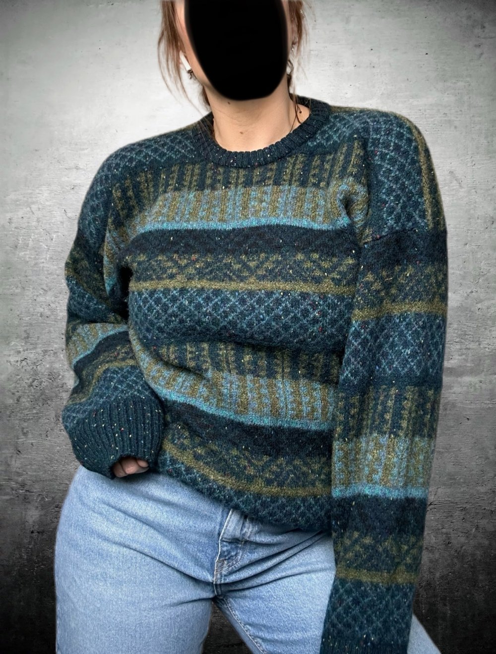 true vintage Retro Sweater Pulli Strickpullover boho hippie ethno Oversize