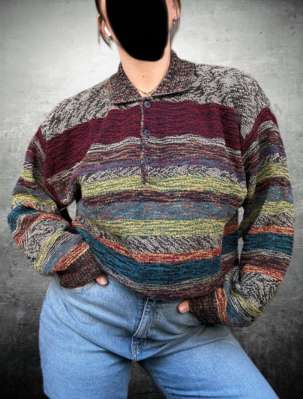 true vintage Retro Sweater Pulli Strickpullover boho hippie ethno Oversize