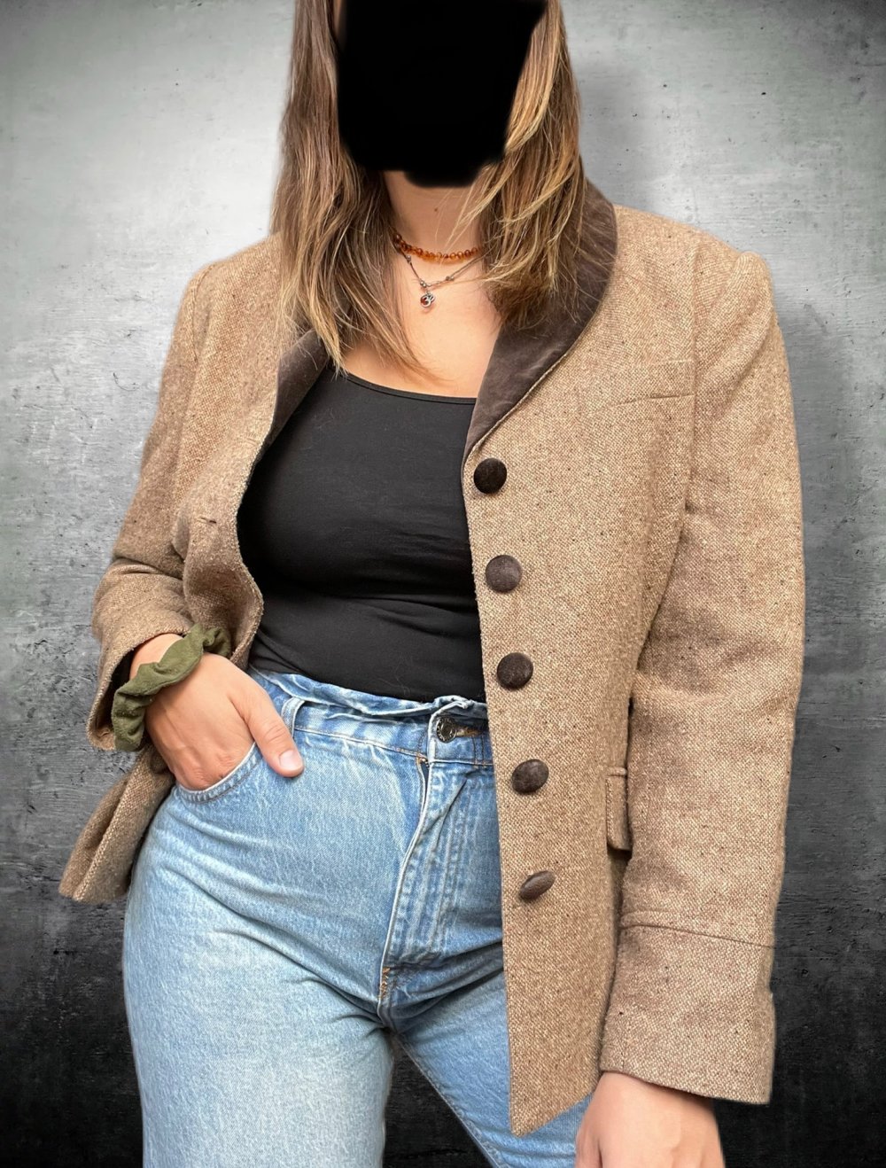true vintage Retro Blazer Jacke boho hippie ethno samt