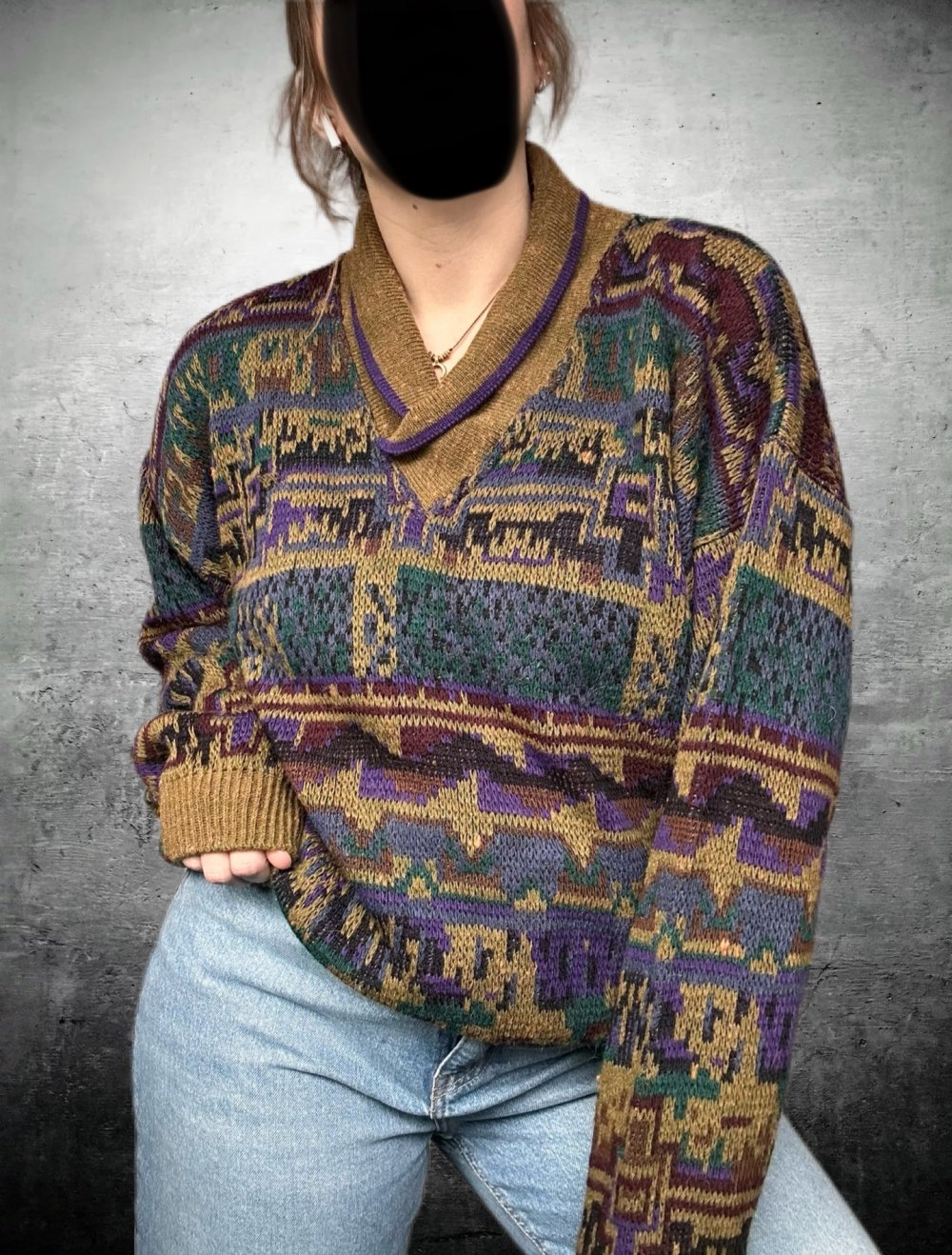 True vintage Retro Sweater Pulli Strickpullover boho hippie ethno Oversize