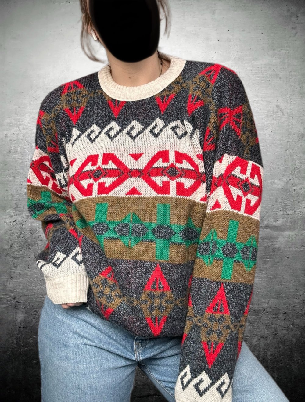 True vintage Retro Sweater Pulli Strickpullover boho hippie ethno Oversize