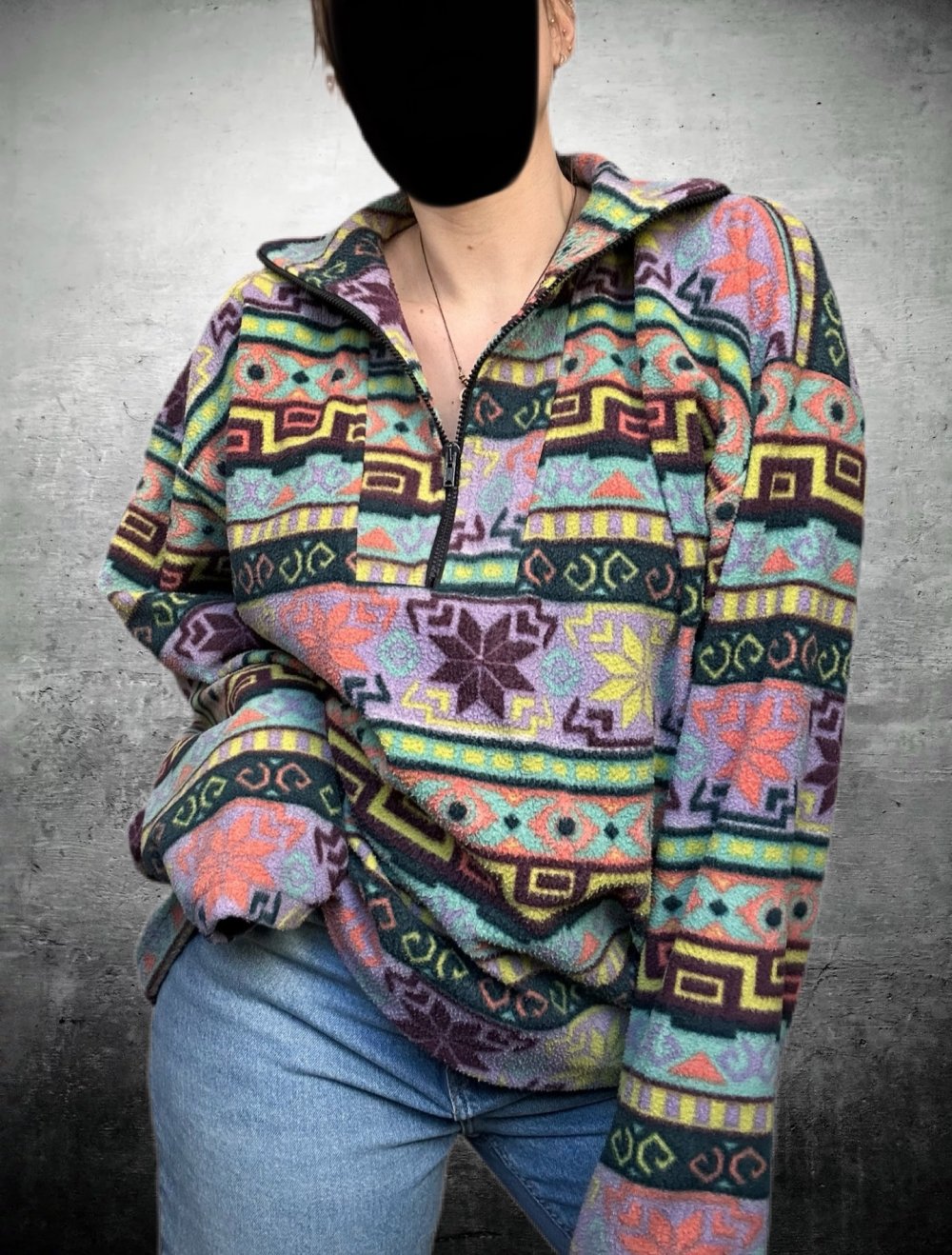 True vintage Retro Pulli Sweater fleecepulli boho hippie ethno Oversize