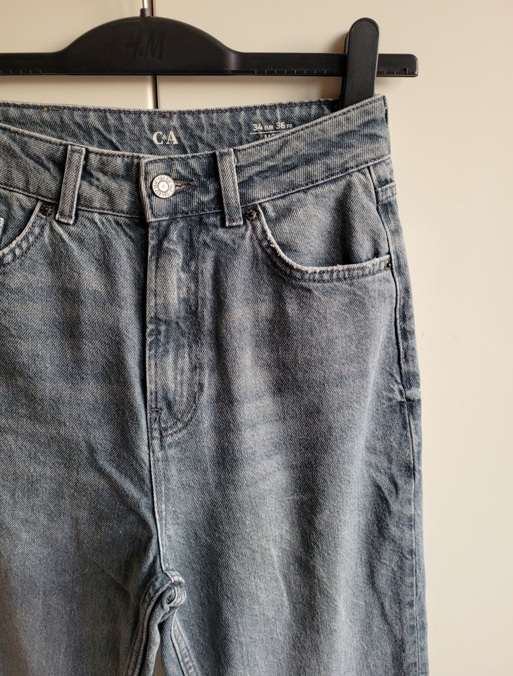 C&A High Waist Momjeans Vintage Fit Mom Jeans taper Retro 80s 90s 80er 90er blaugrau blau grau tapered ausgefranst truevintage