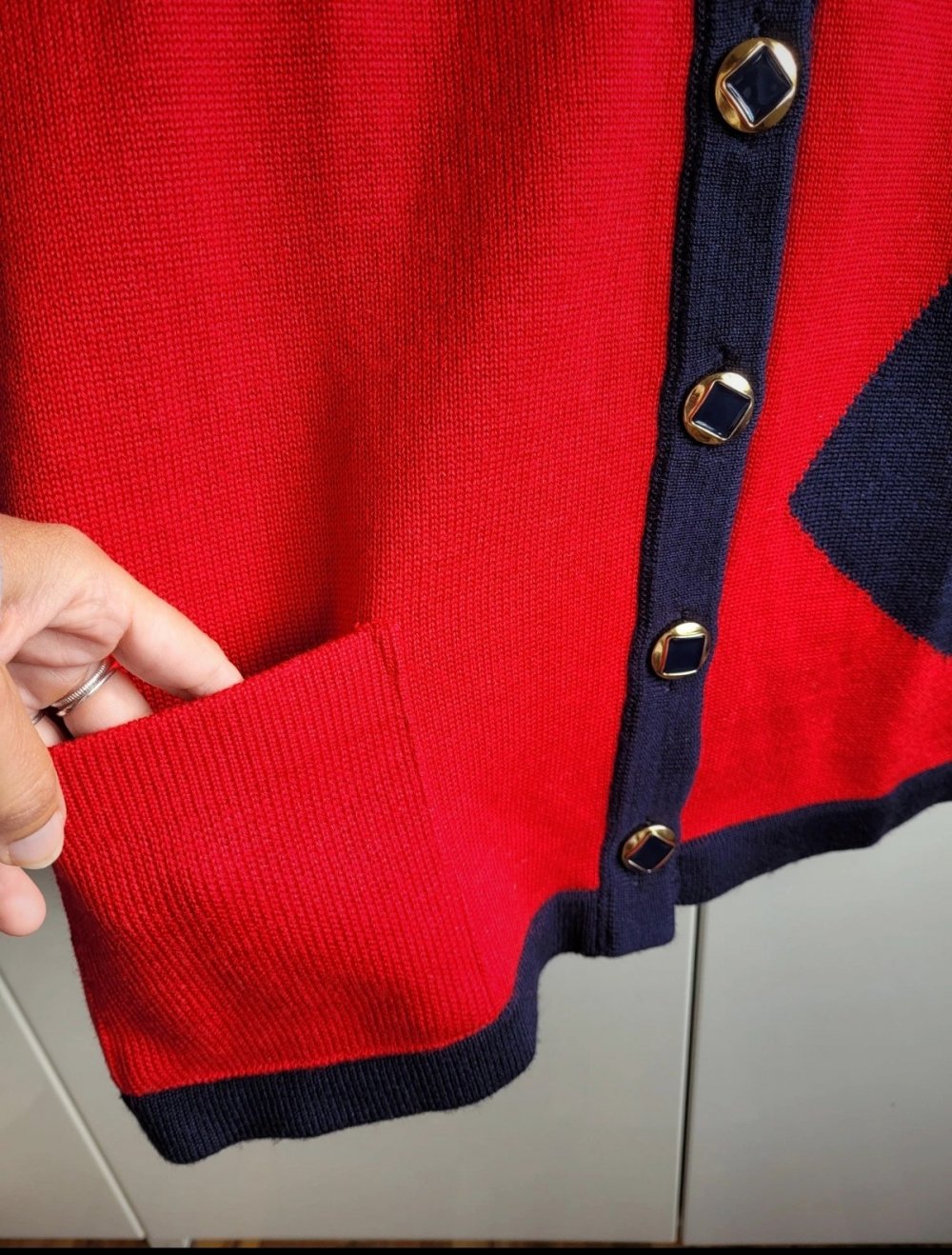 Vintage Strickweste Pullunder Weste Westover Stickerei bestickt Strickcardigan granny Cardigan Strickjacke truevintage neuwertig rot blau grün M 38 realvintage
