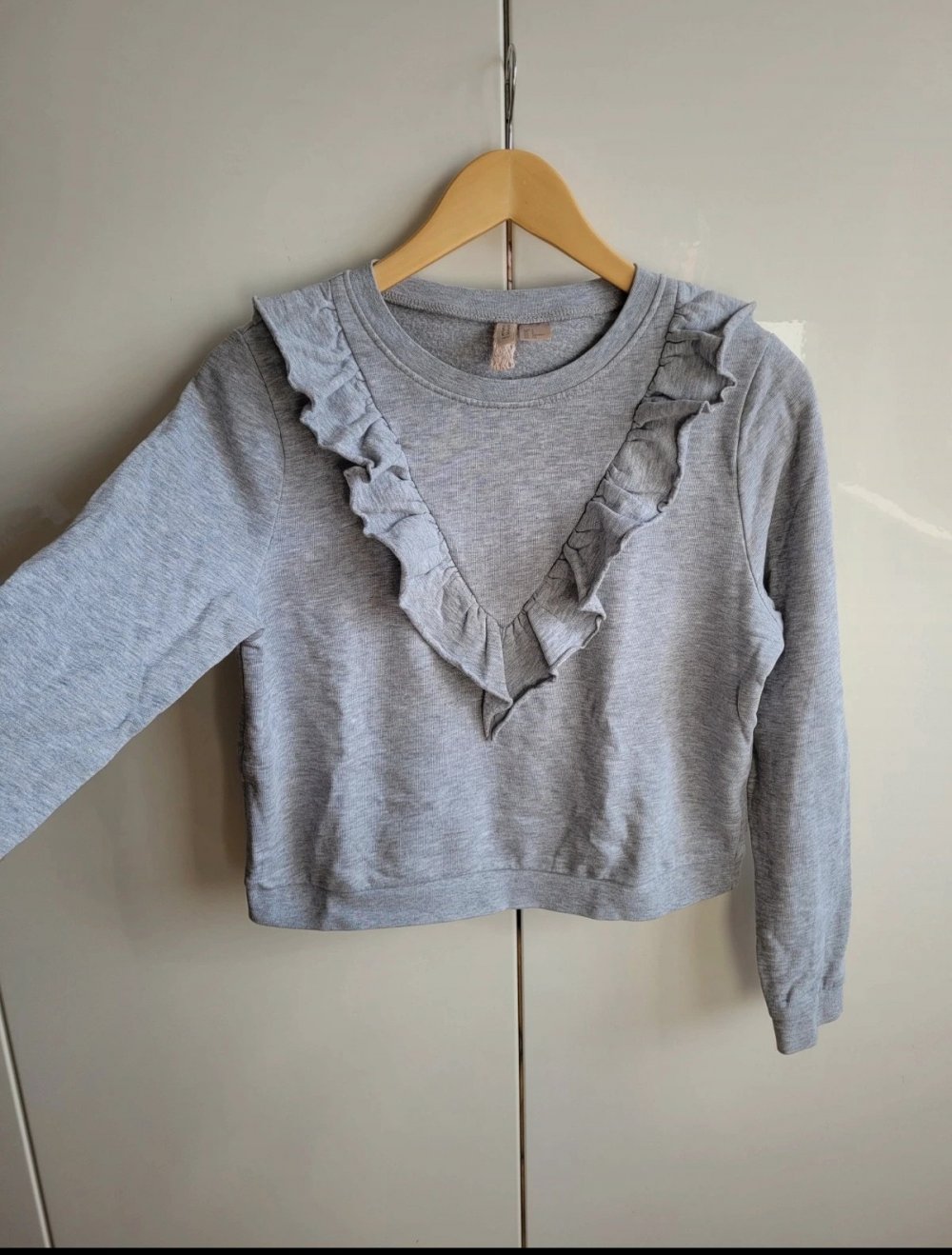 H&M Cropped Vintage Sweatpullover Baumwolle Volant Crop Sweater Sweatshirt Volants Divided White Boho Viskose Hipster