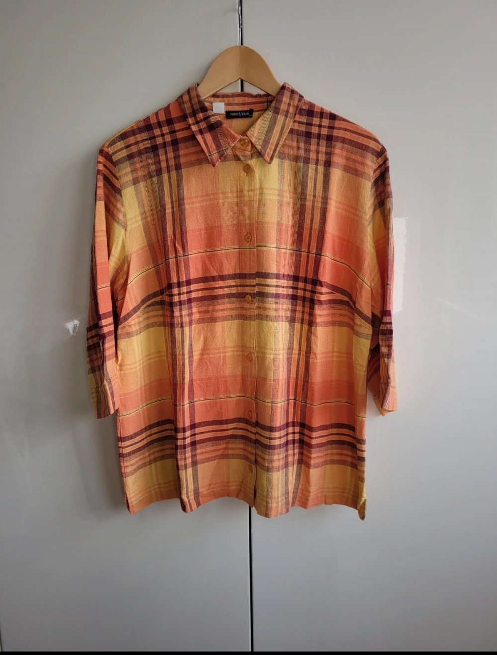 Vintage Seidensticker Leinen Bluse Karo kariert Viskose Hemd Karohemd Karobluse Holzfäller truevintage M 38 Vintagebluse