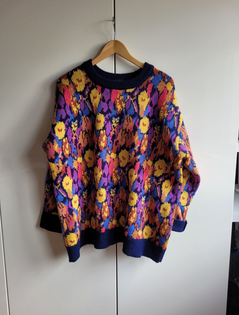 Zara Oversize Jacquardstrick Pullover Strickpullover bunt extravagant Vintage Jacquard Strick oversized Strickpulli Strickmuster knit Blogger Strickkleid M 38