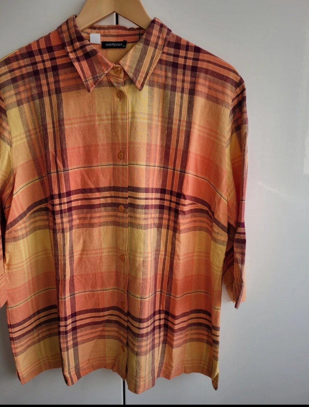 Vintage Seidensticker Leinen Bluse Karo kariert Viskose Hemd Karohemd Karobluse Holzfäller truevintage M 38 Vintagebluse