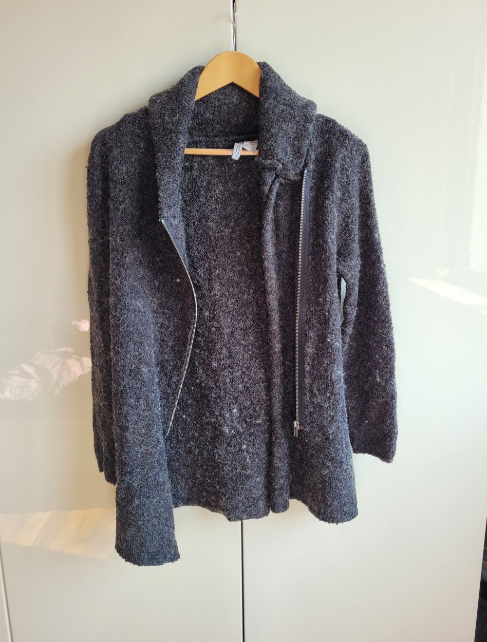 H&M Strickcardigan Strickmantel Cardigan Strickjacke Strick Divided Grey Boucle grau unisex Basic asymmetrisch