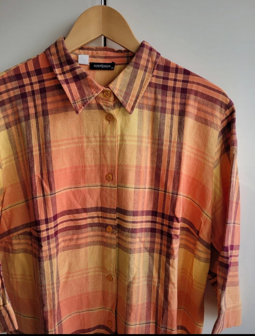 Vintage Seidensticker Leinen Bluse Karo kariert Viskose Hemd Karohemd Karobluse Holzfäller truevintage M 38 Vintagebluse
