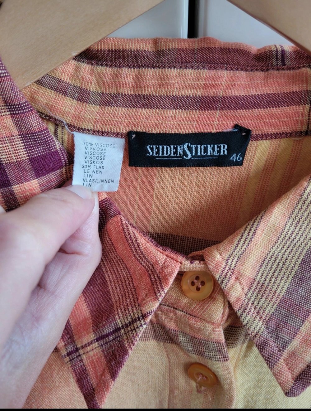 Vintage Seidensticker Leinen Bluse Karo kariert Viskose Hemd Karohemd Karobluse Holzfäller truevintage M 38 Vintagebluse