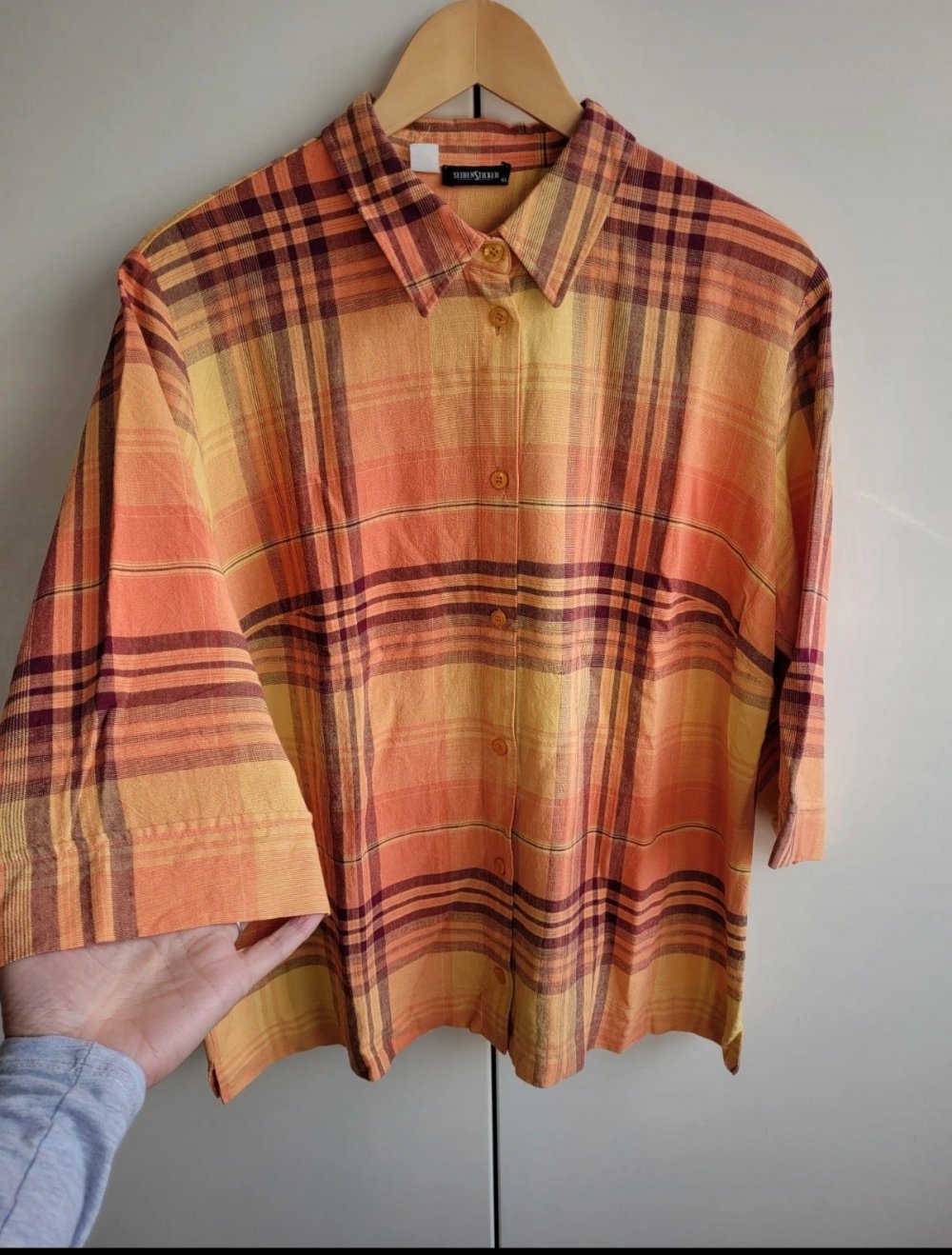 Vintage Seidensticker Leinen Bluse Karo kariert Viskose Hemd Karohemd Karobluse Holzfäller truevintage M 38 Vintagebluse