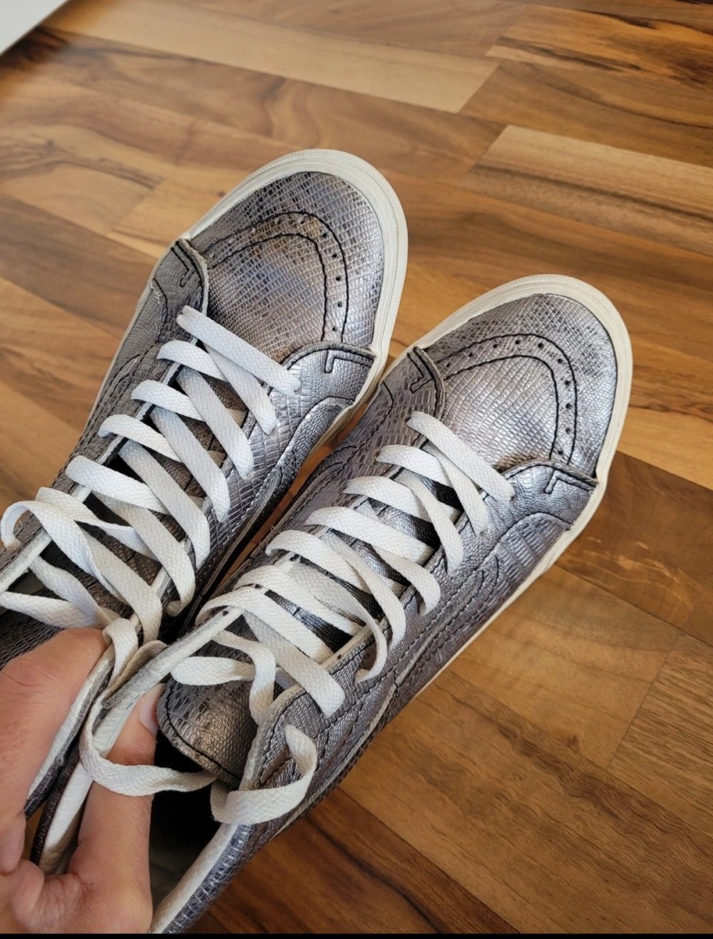 Vans Leder Oldskool Sneaker Metallic Snakeoptik Silber grau Retro Krokomuster Snake Hightop Schlangenmuster techno rave Schlange Kroko Shiny