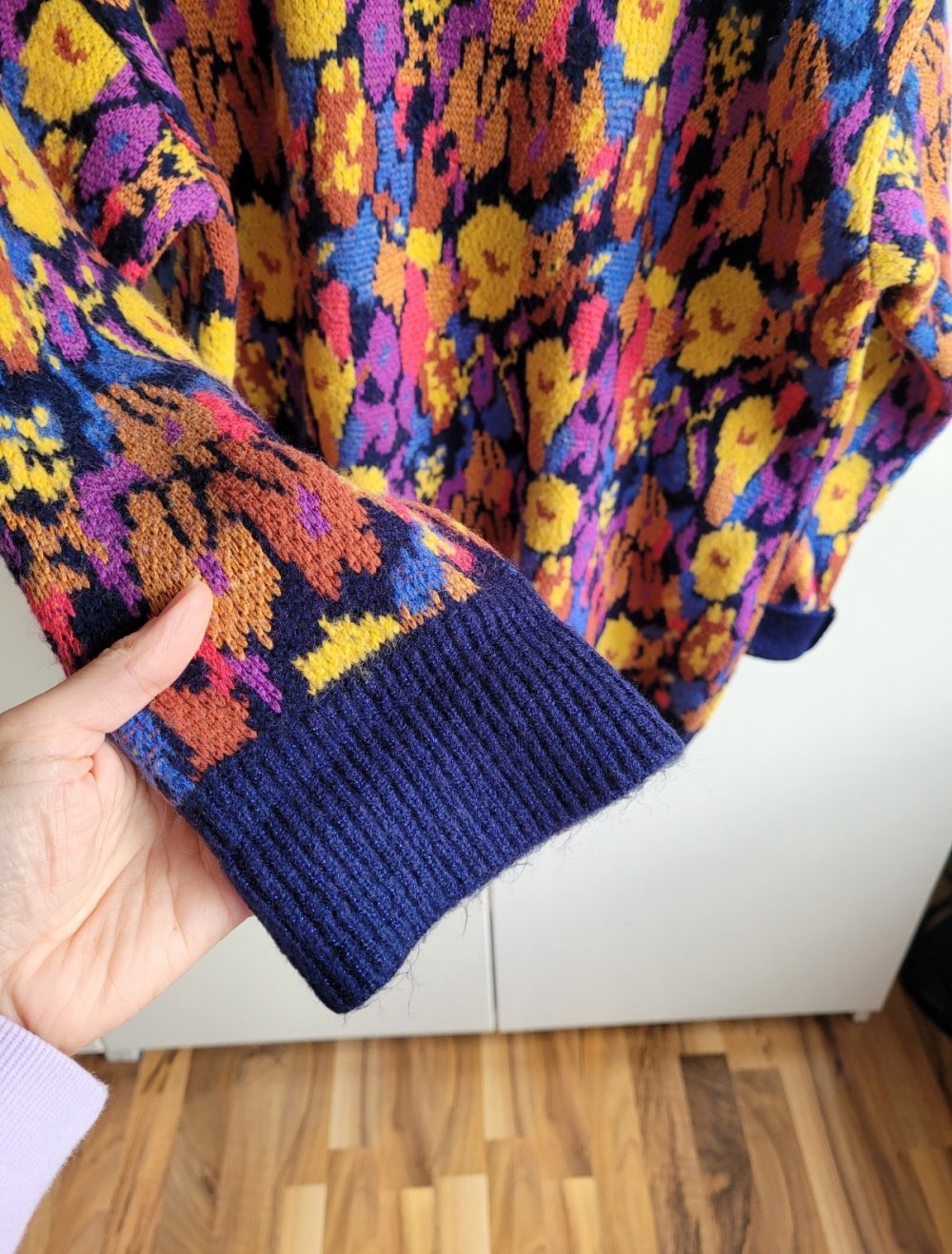 Zara Oversize Jacquardstrick Pullover Strickpullover bunt extravagant Vintage Jacquard Strick oversized Strickpulli Strickmuster knit Blogger Strickkleid M 38
