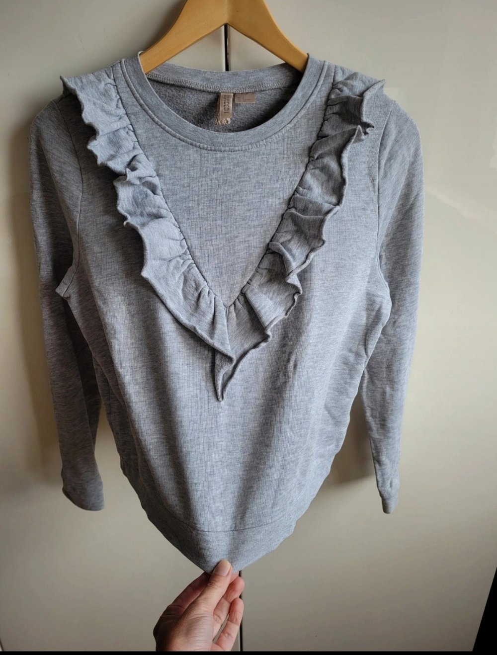 H&M Cropped Vintage Sweatpullover Baumwolle Volant Crop Sweater Sweatshirt Volants Divided White Boho Viskose Hipster