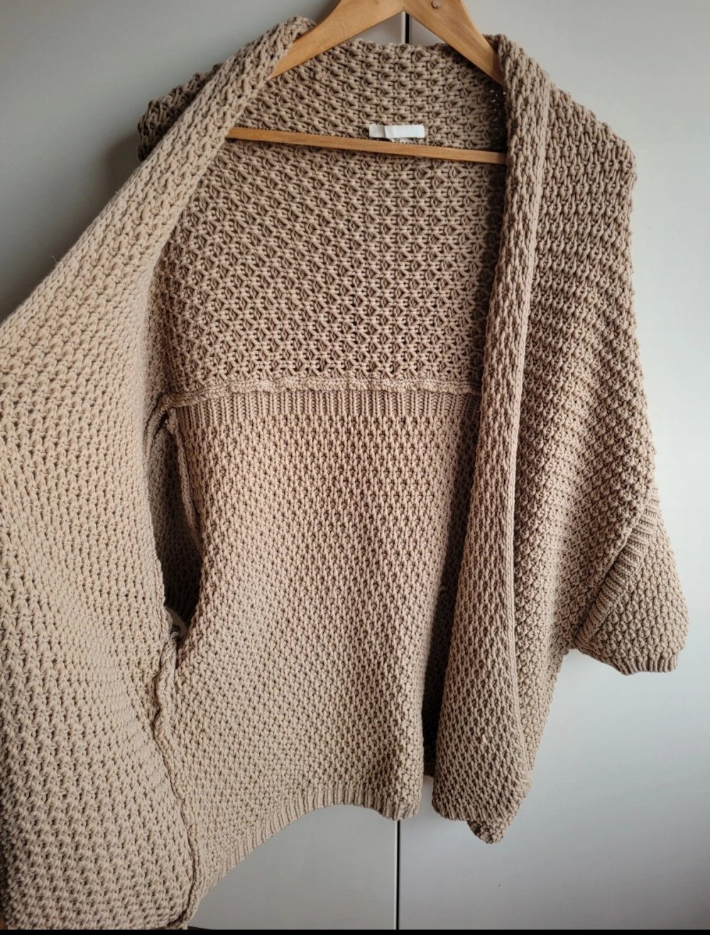 Zara Oversized Cardigan Cape taupe schlamm Grobstrick Weste Strickjacke Strickmantel Strick Knit Oversize Grobstrick Kimono beige M westover