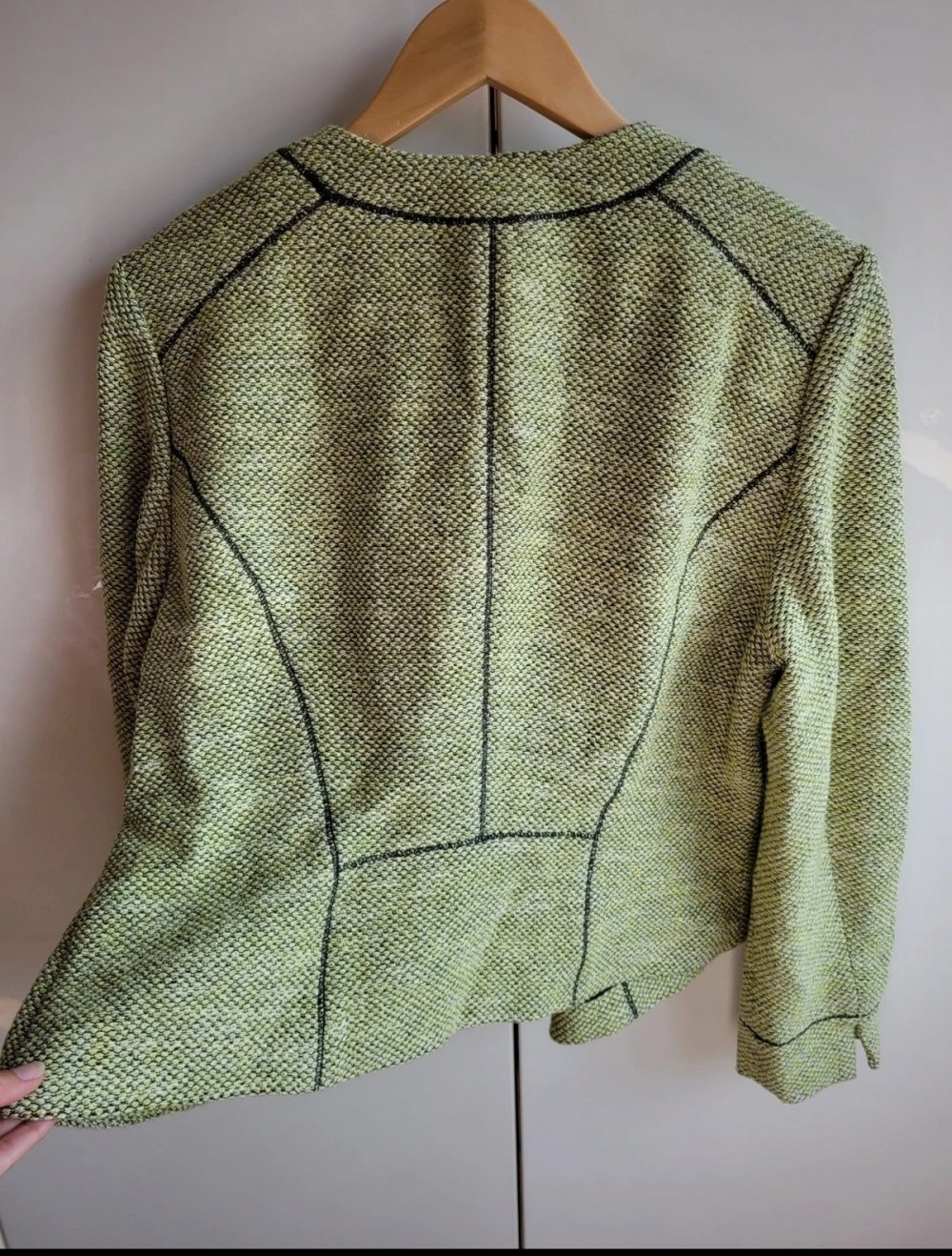 Gerry Weber Blazer mit verdeckter Knopfleiste Strickblazer Jacke Cardigan Strickjacke Strickcardigan truevintage Retro Vintage Designer Marke Kurzblazer Gr. M Blazerjacke knit Strick