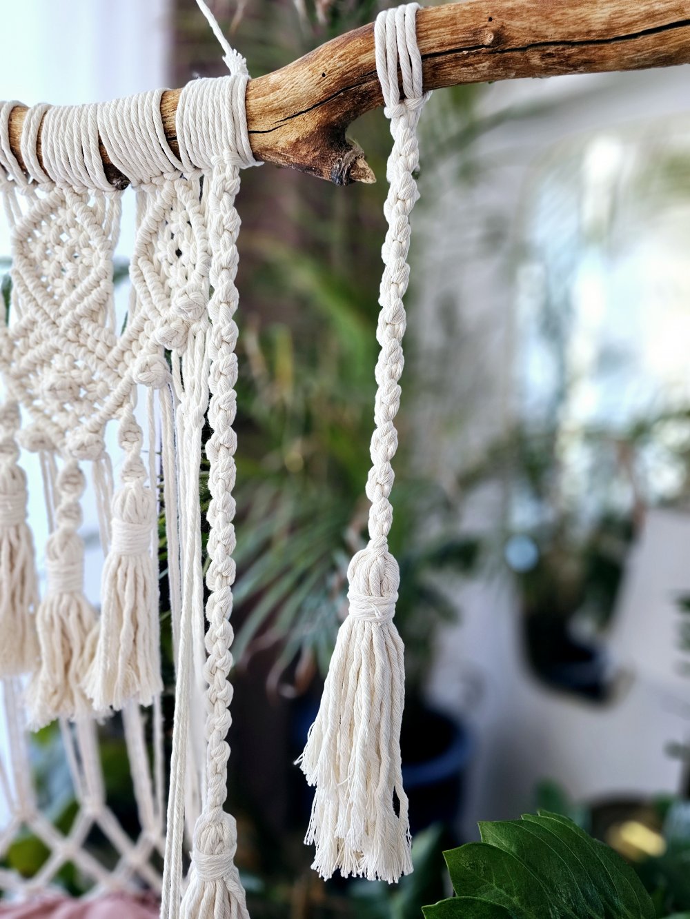 Makramee Macrame Katzenschaukel Wandbehang neues Kissen Holz Handmade Baumwolle Unikat