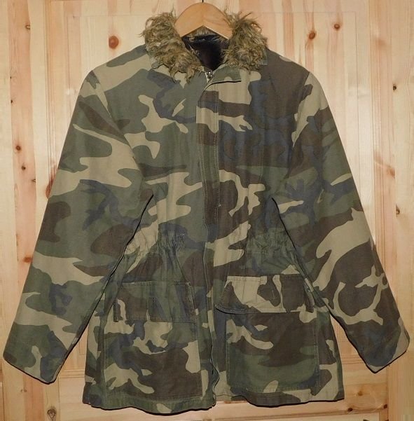 Gr.S/M Parka Camouflage mit Plüschfutter ausknöpfbar - Handarbeit
