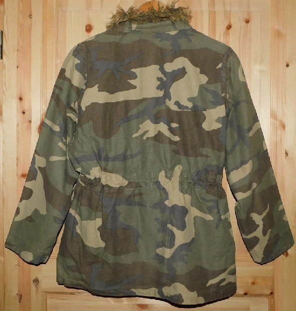 Gr.S/M Parka Camouflage mit Plüschfutter ausknöpfbar - Handarbeit