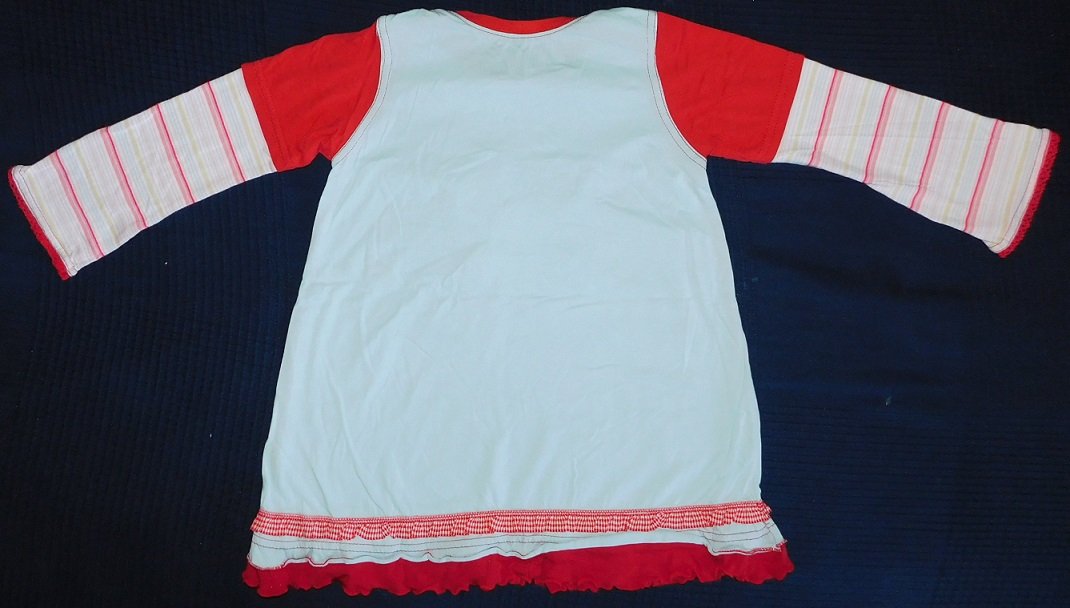 Gr.116-122 Long-Shirt Tunika hellblau rot - Handarbeit