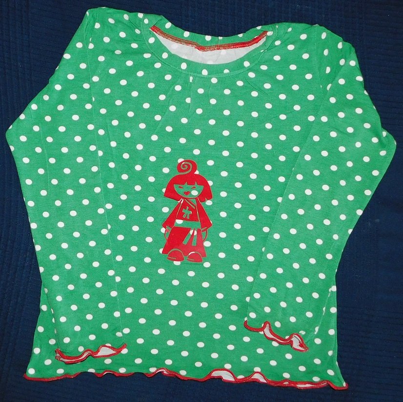 Gr.122-128 Shirt grün weiße Punkte Japanerin - Handarbeit