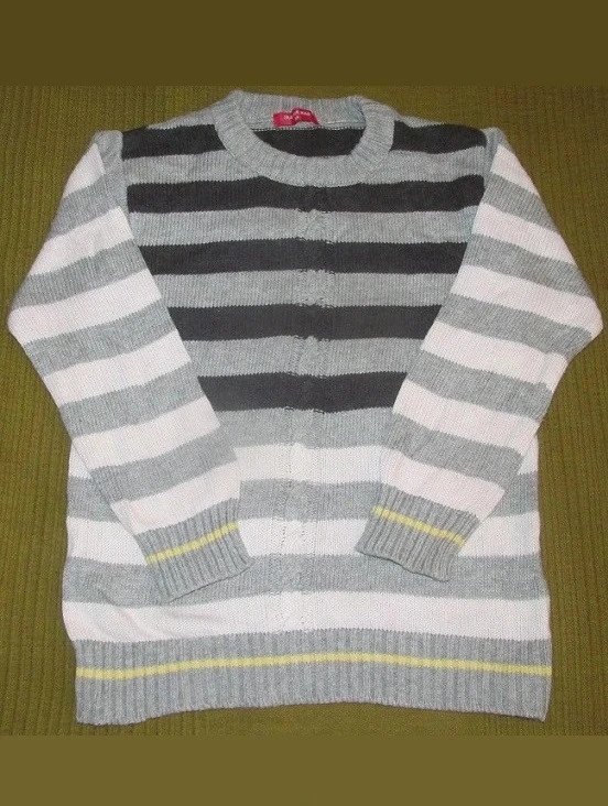 Gr.98 Pullover / Strickpulli grau weiß schwarz gestreift - Gianna Mae