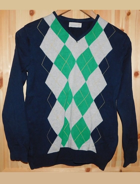Gr.152 Pullover grau blau grün Rauten