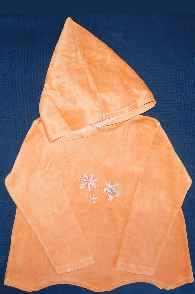 Gr.116 Zipfelpullover / Zwergen-Hoodie oranger Samt - Handarbeit