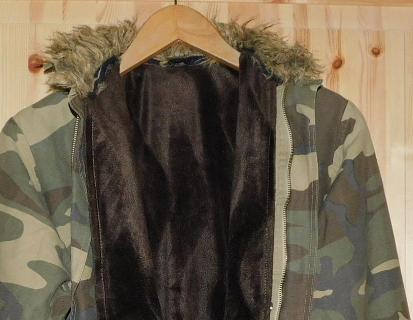 Gr.S/M Parka Camouflage mit Plüschfutter ausknöpfbar - Handarbeit