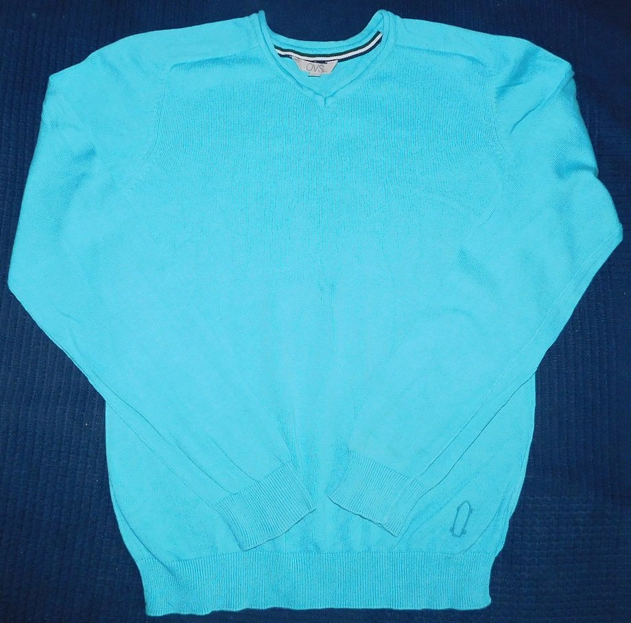 Gr.158 Pullover Baumwolle hellblau / türkis 