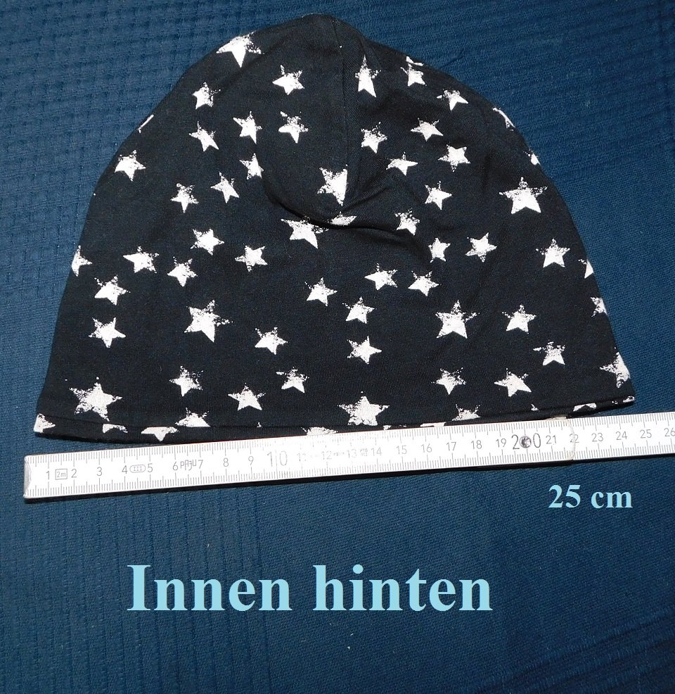 Wendemütze Baumwolljersey schwarz weiß Sterne KU 25-35cm - Handarbeit