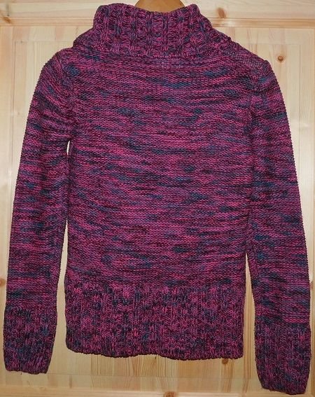 Gr.XS Strick-Pullover lockerer Rollkragen rot schwarz meliert