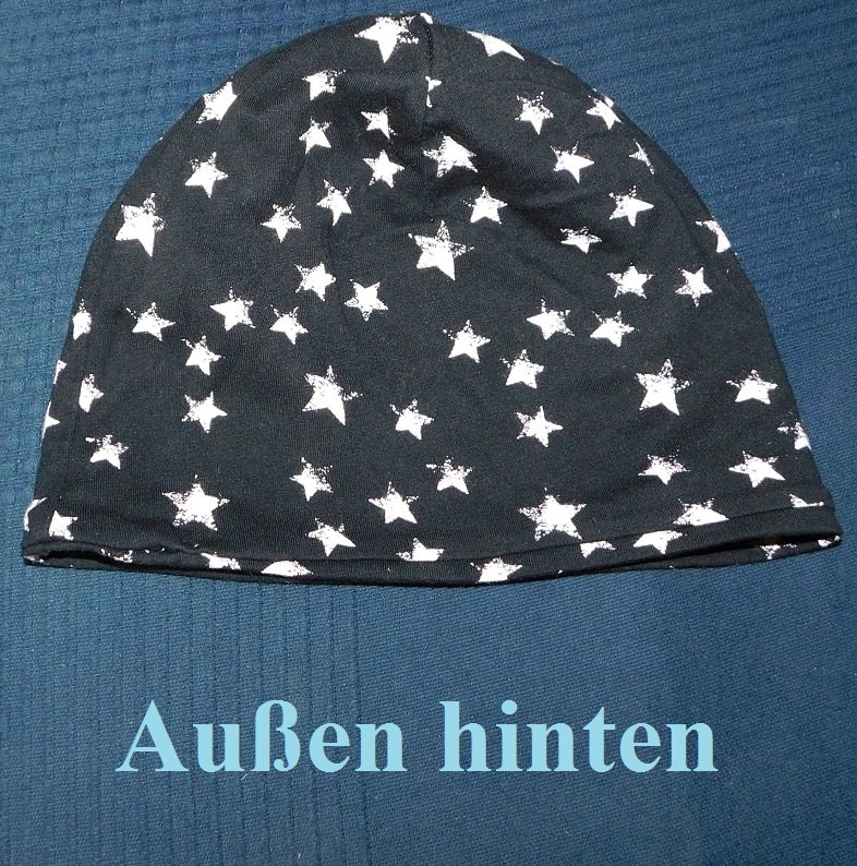 Wendemütze Baumwolljersey schwarz weiß Sterne KU 25-35cm - Handarbeit