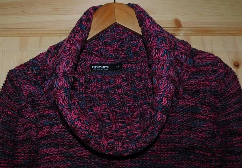 Gr.XS Strick-Pullover lockerer Rollkragen rot schwarz meliert