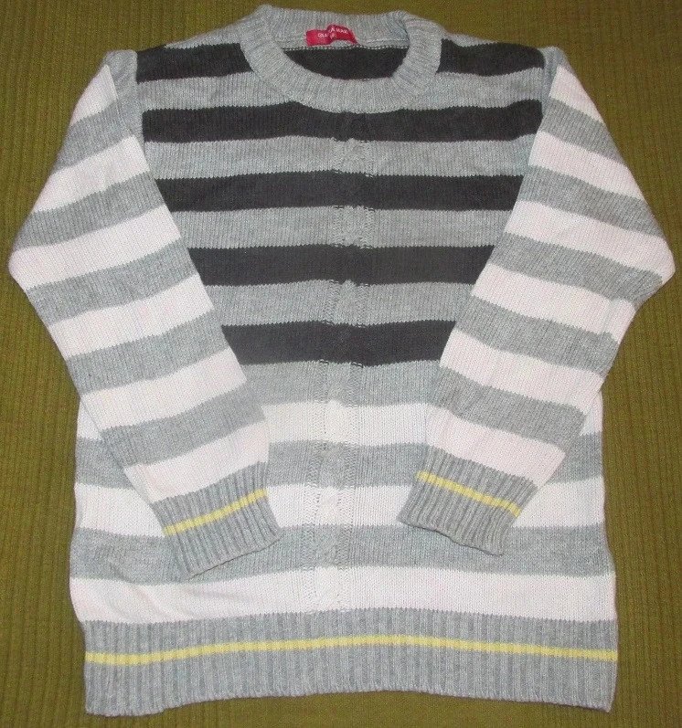 Gr.98 Pullover / Strickpulli grau weiß schwarz gestreift - Gianna Mae
