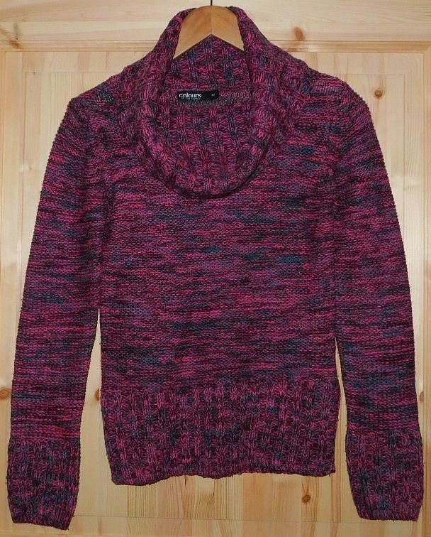 Gr.XS Strick-Pullover lockerer Rollkragen rot schwarz meliert