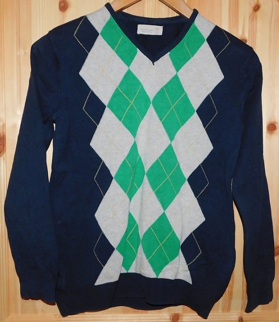 Gr.152 Pullover grau blau grün Rauten