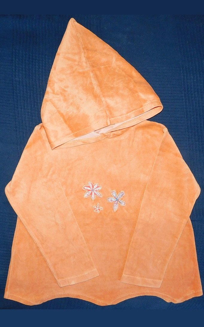 Gr.116 Zipfelpullover / Zwergen-Hoodie oranger Samt - Handarbeit