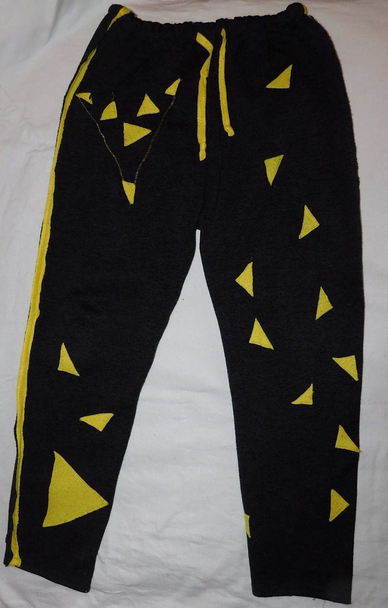 Gr.140-146 Freizeithose warmer Sweat anthrazit gelb - Handarbeit