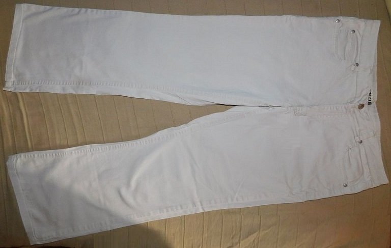 Gr.44 Stoff-Hose wollweiß High Waist - Jessica (C&A)