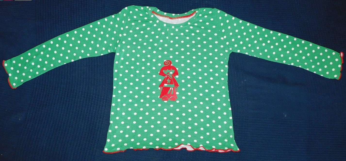 Gr.122-128 Shirt grün weiße Punkte Japanerin - Handarbeit