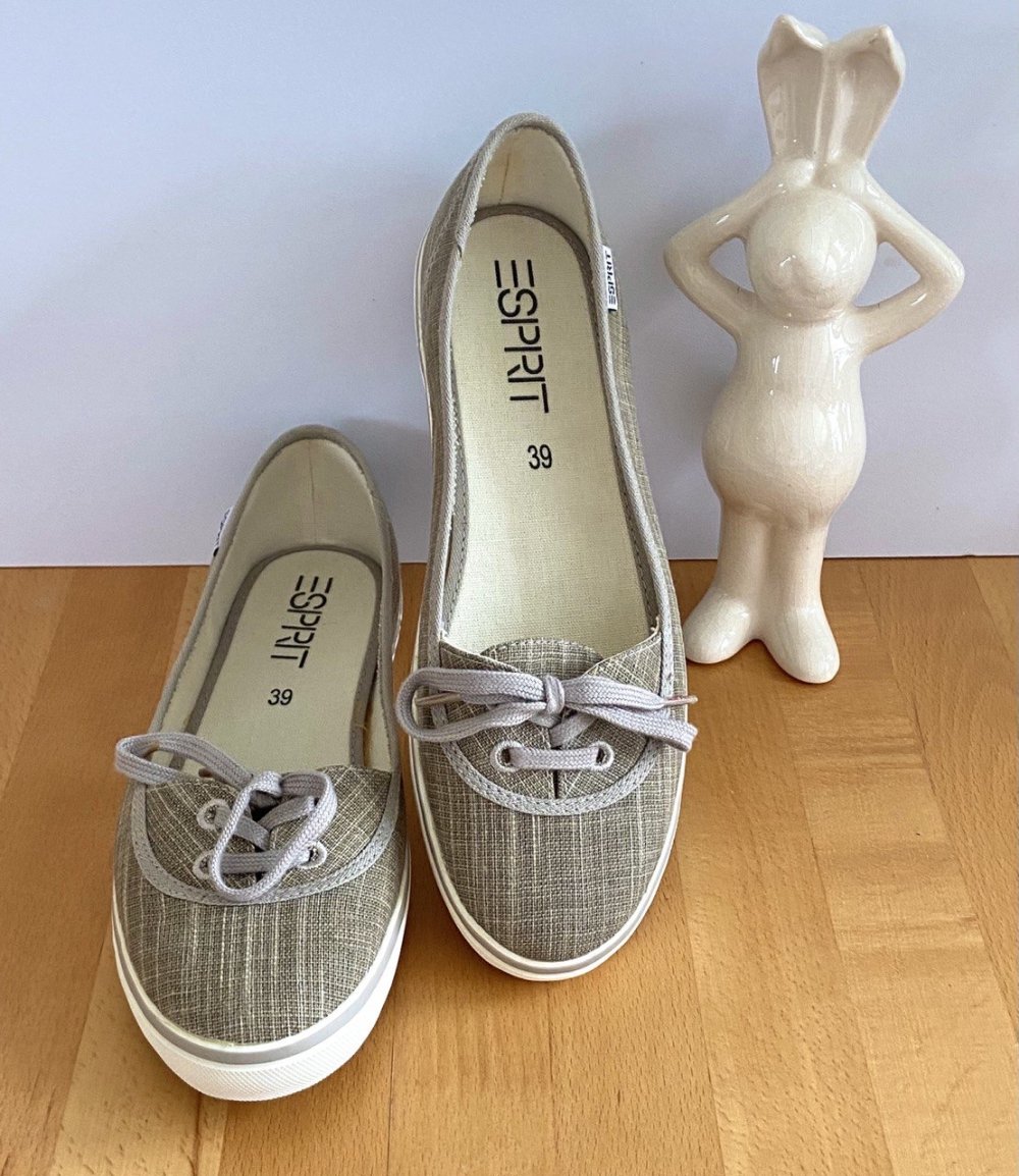 UNGETRAGEN ESPRIT Ballerinas Gr. 39 Canvas beige-braun wie Neu!