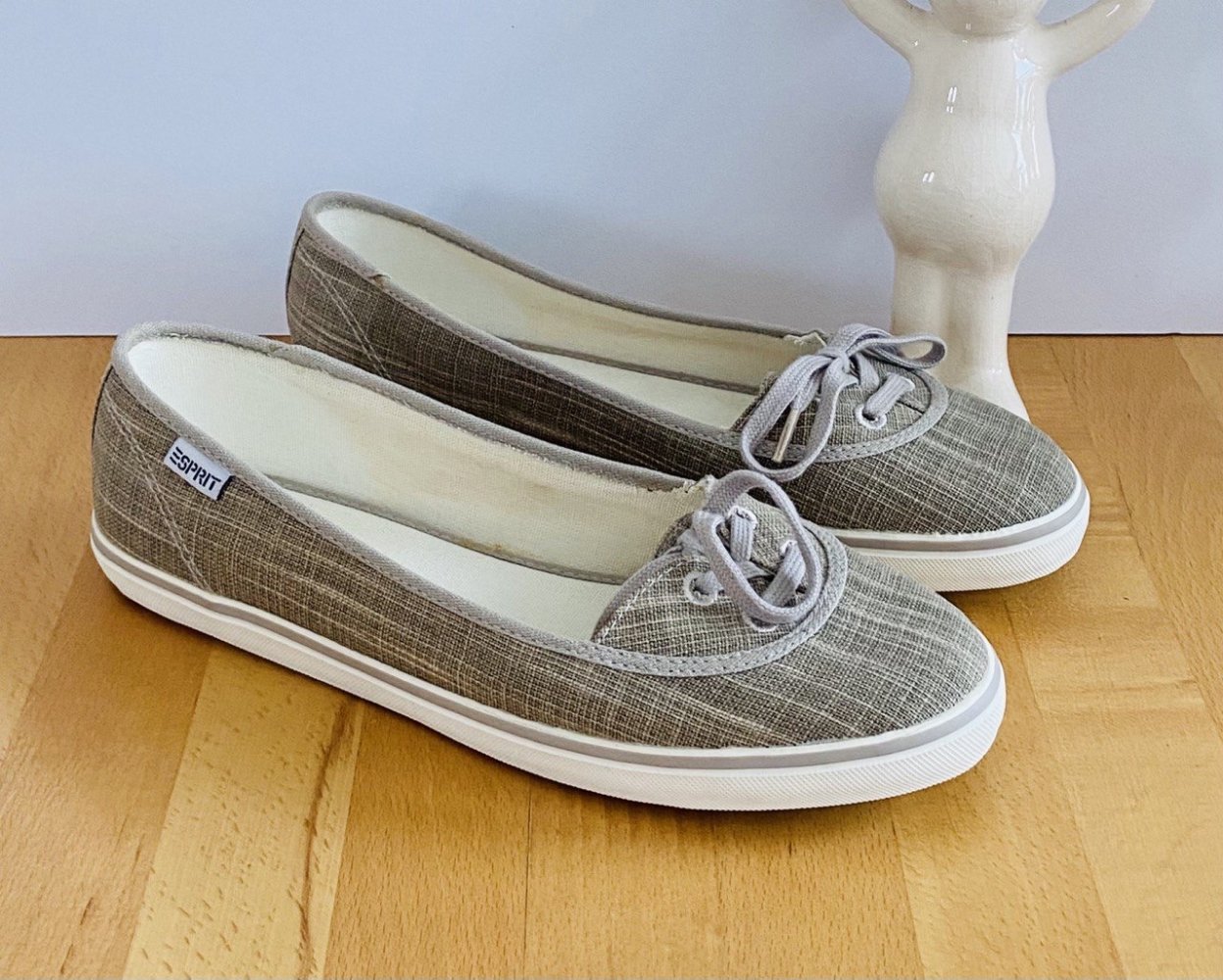 UNGETRAGEN ESPRIT Ballerinas Gr. 39 Canvas beige-braun wie Neu!