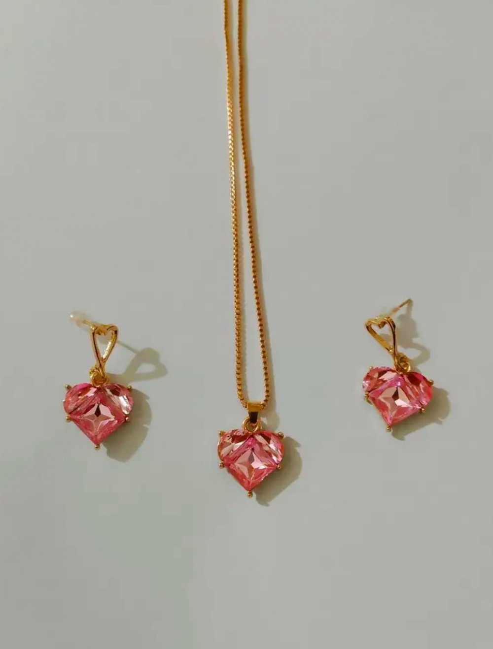 Glänzende rosa-golden Herz-Halskette+Ohrringe - Schmuckset *NEU