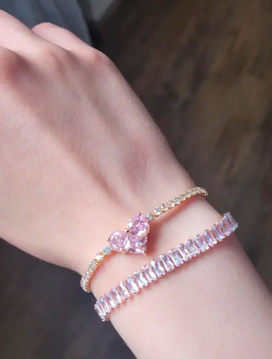 Hochwertige glänzend herzförmige Armkette|Rosa und Weiss *NEU♥️