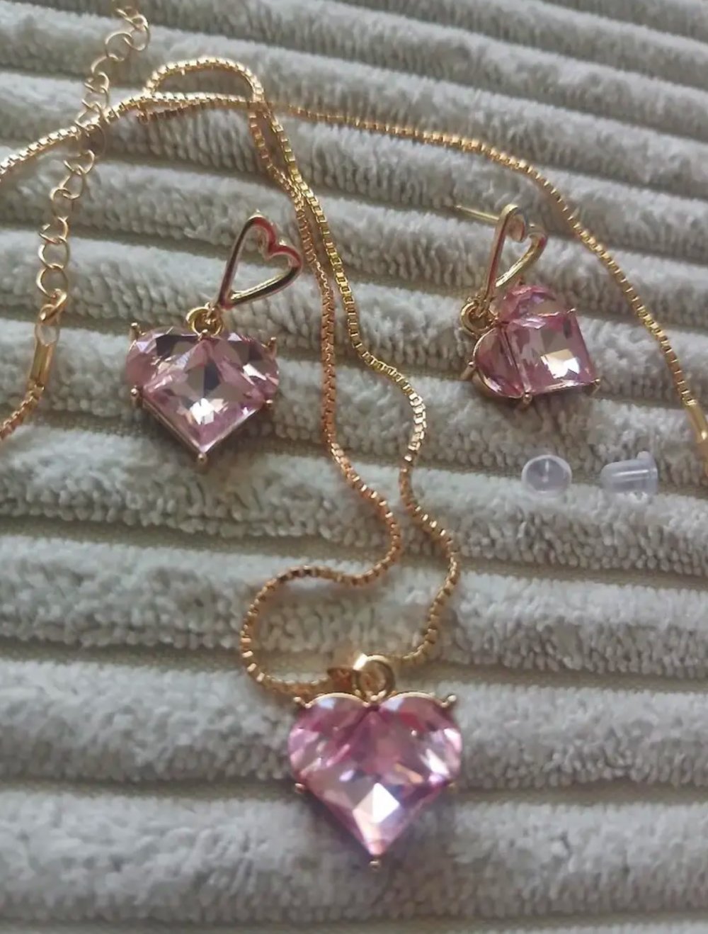 Glänzende rosa-golden Herz-Halskette+Ohrringe - Schmuckset *NEU